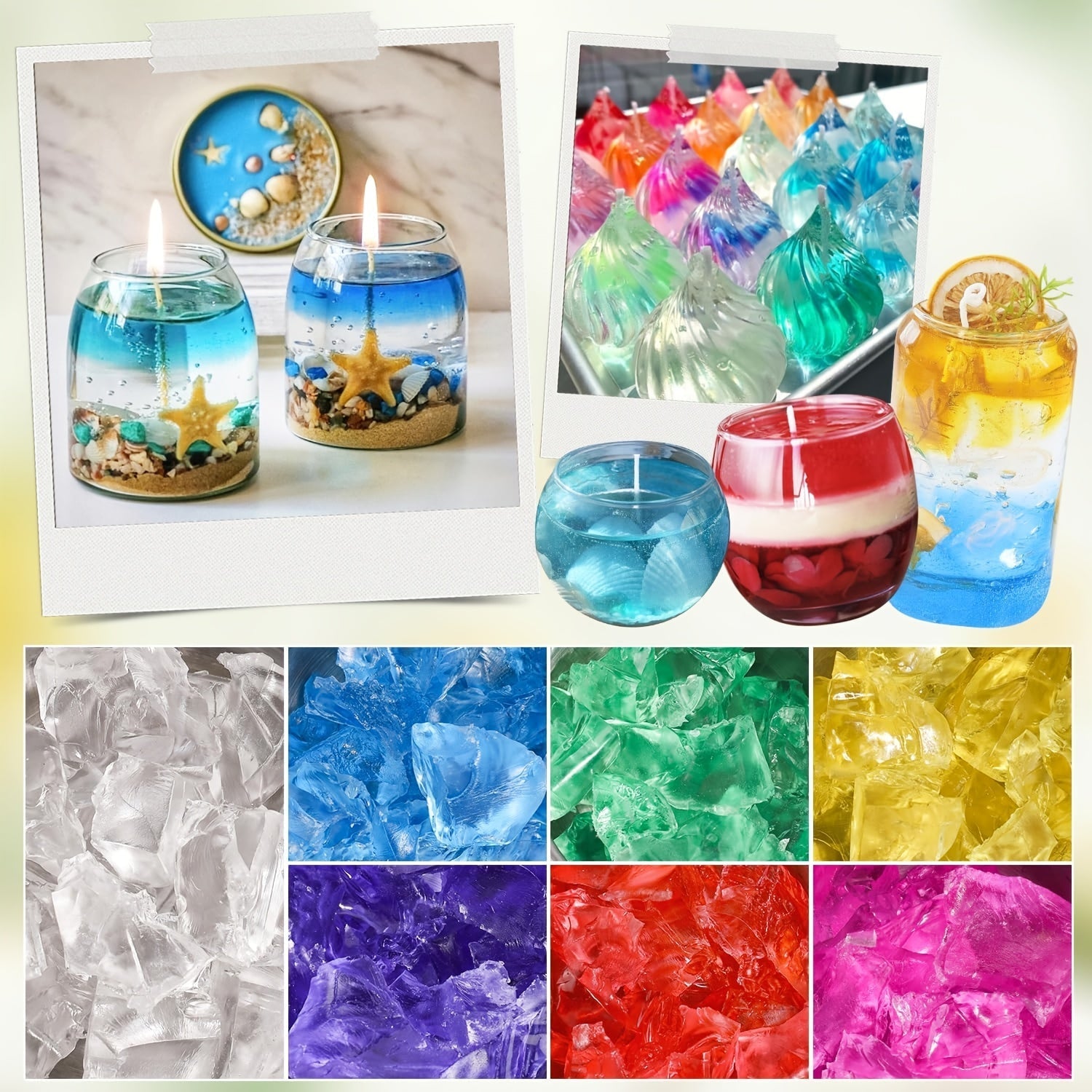 BlingFun Gel Candle Making Kit 400g Clear Jelly Wax 4 Colors 20pcs Wicks 20pcs Stickers 5pcs Wick Holders DIY Scented Candle Kit for Home Decor Craft Projects Beginner Candle Supplies