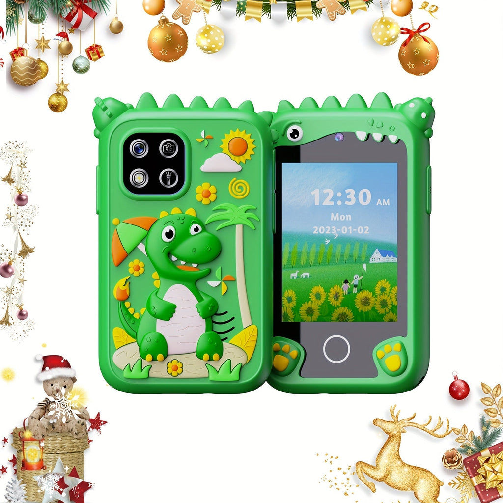 Kids Smart Phone Toy Dinosaur Design HD Touchscreen Dual Camera 8GB SD Card Play Cell Phone for Boys Girls Ages 3 and Up Travel Toy Birthday Easter Halloween Christmas Gift Green Purple