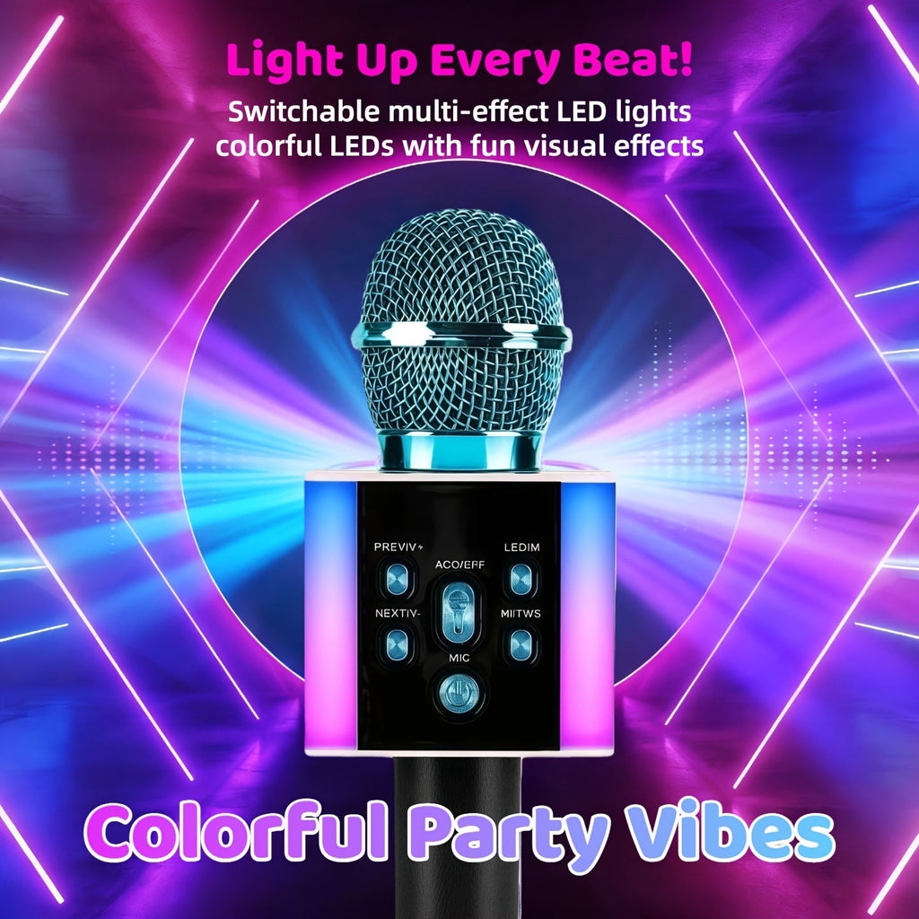 5-in-1 Wireless Karaoke Microphone with Built-In Speaker, LED Lights & Voice Changer – Portable Bluetooth Singing Mic for Parties, Family Gatherings, Travel & Outdoor Fun, 10 Colors
