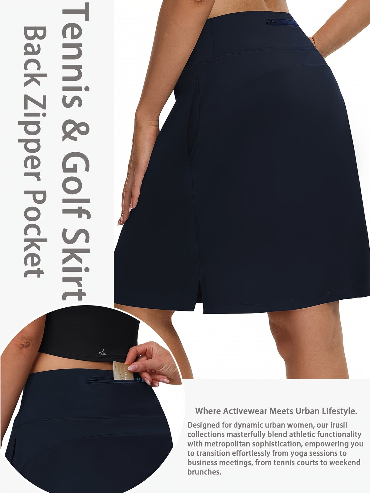 Women's 20-Inch Knee Length Skorts with 5 Pockets – High Waist Built-In Shorts Athletic Skirt for Tennis Golf Pickleball Hiking Casual Wear, Sizes S-XXL, 5 Colors Black White Navy Sky Blue Deep Red