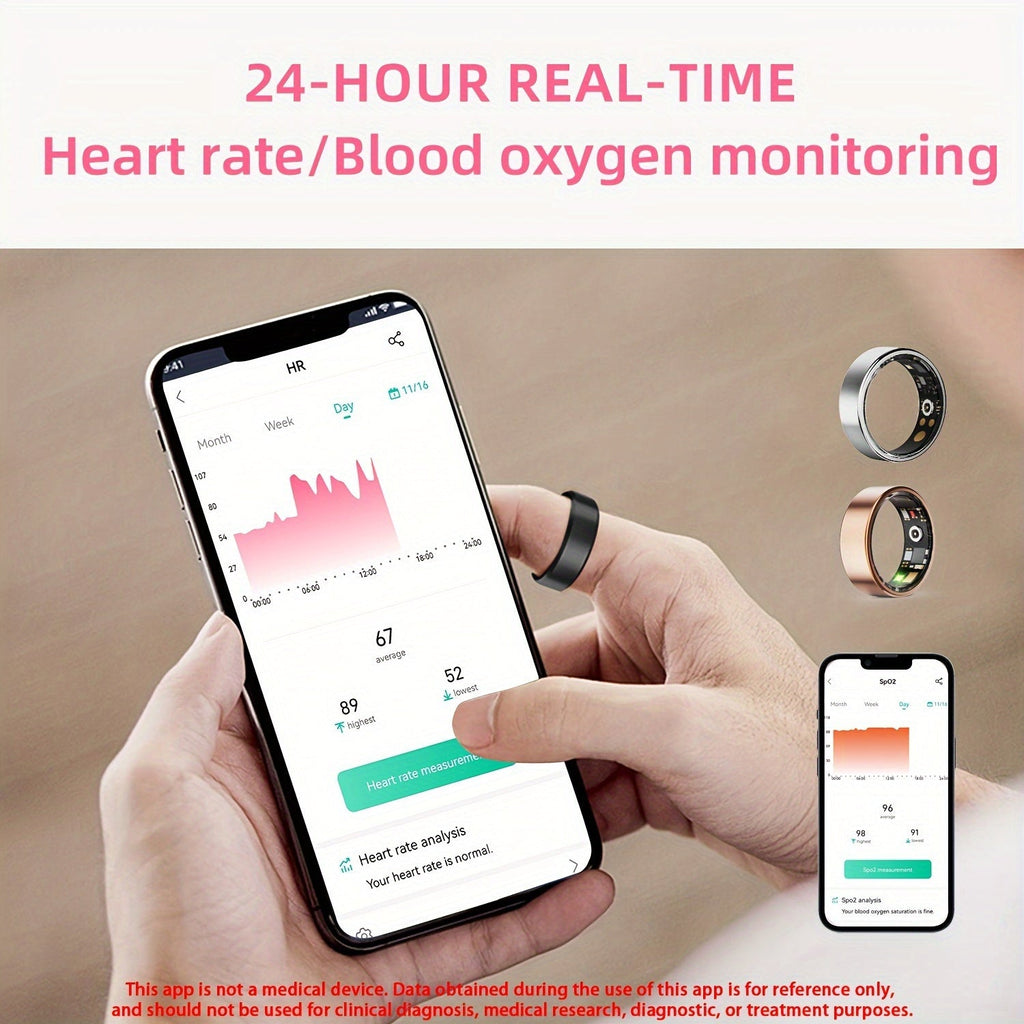 Smart Ring Health Tracker for Women & Men – Step Counter, Calorie Tracker, Sleep Monitor, Body Temperature, Menstrual Cycle, Stress Tracking, Fitness Ring Compatible with iPhone & Android SmartHealth App