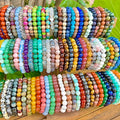 20pc Colorful Glass Bead Bracelet Set – 8mm Round Elastic Stretch Bracelets, Bohemian Mix & Match Unisex Jewelry, Bright Multi-Color Stackable Bracelets for Women Men Kids