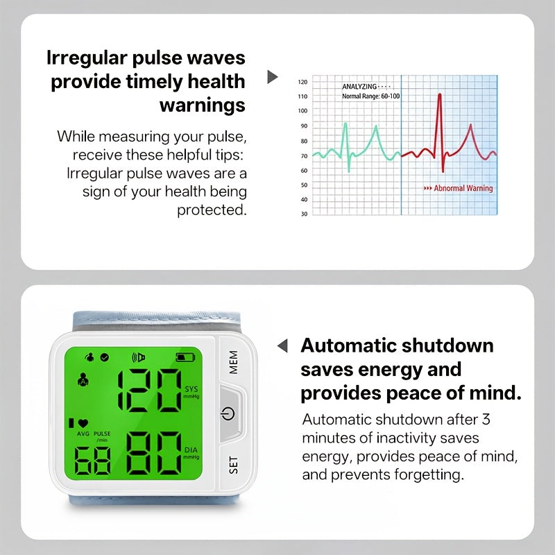 Wrist Blood Pressure Monitor Automatic Digital BP Cuff with Large LCD Display – Pulse Rate & Irregular Heartbeat Detection, Portable Home Use for Seniors & Adults, One-Button Operation