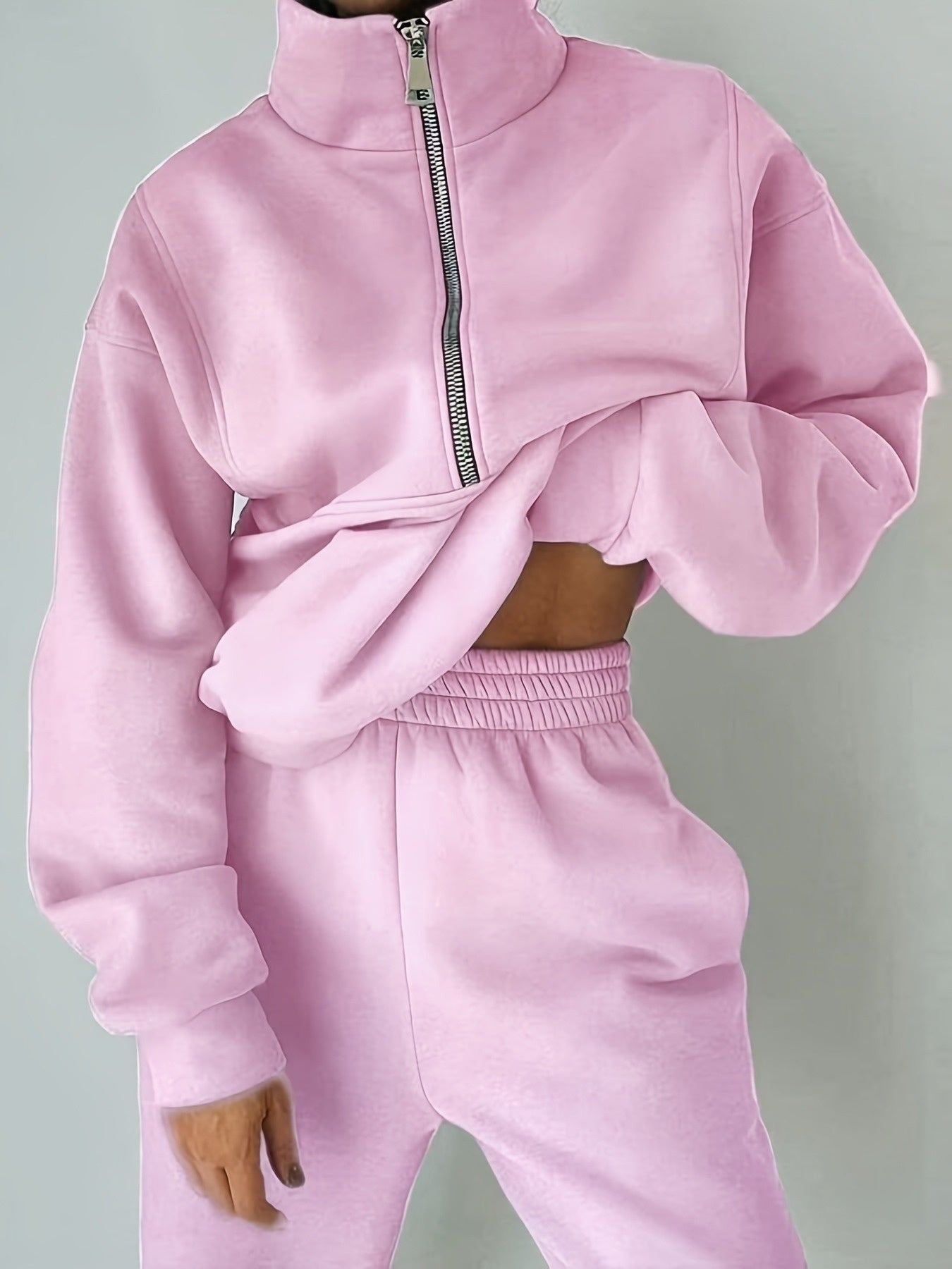 Fleece Two-Piece Set Women Sporty Street Casual Sweatshirt Pants Soft Cozy Matching Loungewear 10 Colors Pink Blue Black Purple Olive Green S-XXL