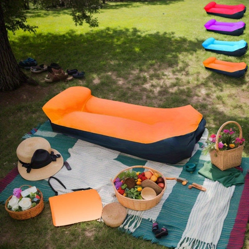 Inflatable Sofa Recliner Chair No Pump Needed – Heavy-Duty Bed-Like Outdoor Lounger, Quick Inflate Lightweight Compact for Camping, Beach, Backyard & Travel, Blue Purple Red Green