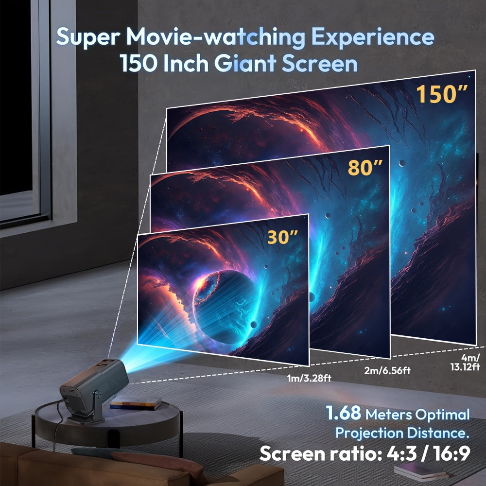 Portable Smart Projector WiFi 6 4K Decoding 1080P Native Android 11 Home Theater Outdoor Movie Projector with Screen Mirroring Built-In Speaker by AMOVFILM – White Black