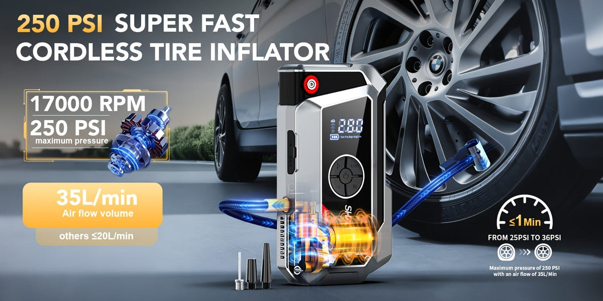 20000A Car Jump Starter with Air Compressor 18-in-1 Portable Power Pack – Smart Jumper Cables Quick Charge LED Light Large Display for All Gas & Diesel Engines, Emergency Car Battery Booster
