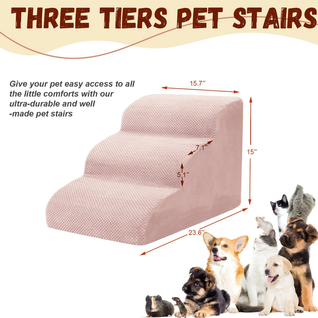 NIUBYA Extra Wide Dog Stairs for Small Dogs – High Density Foam Pet Steps, Non-Slip Bottom, Soft Cushioned Ramp for High Beds Couch Sofa, Ideal for Injured Elderly Dogs, Polypropylene, Compact
