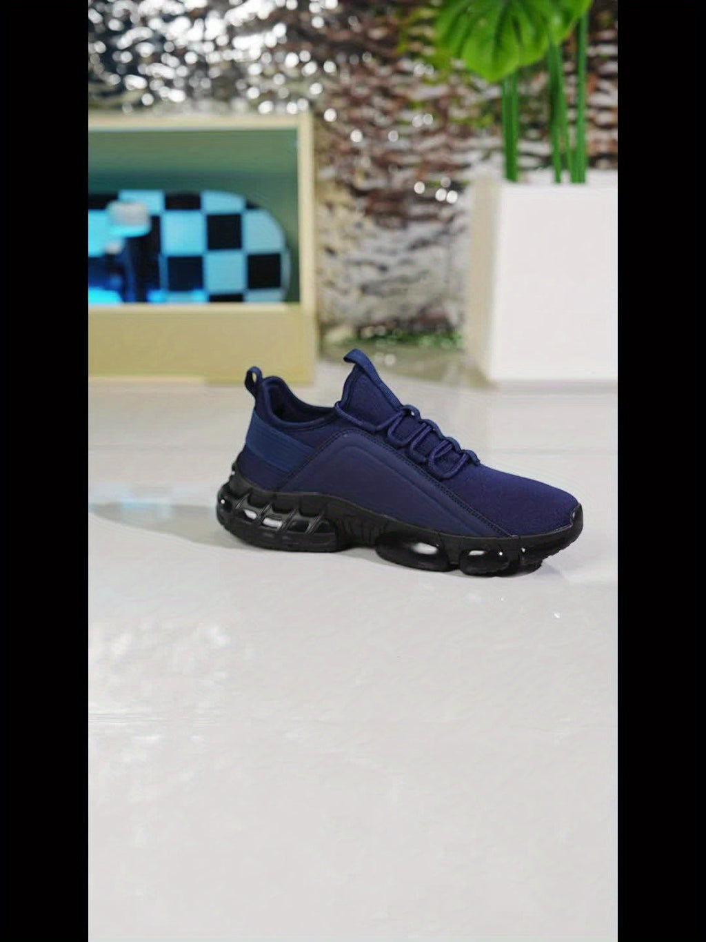 Men's Lightweight Breathable Mesh Sneakers PVC Sole Low-Top Lace-Up – Casual Sports Shoes in Blue & Black Solid Color for Daily Wear Running Training US Sizes 6.5 to 12.5