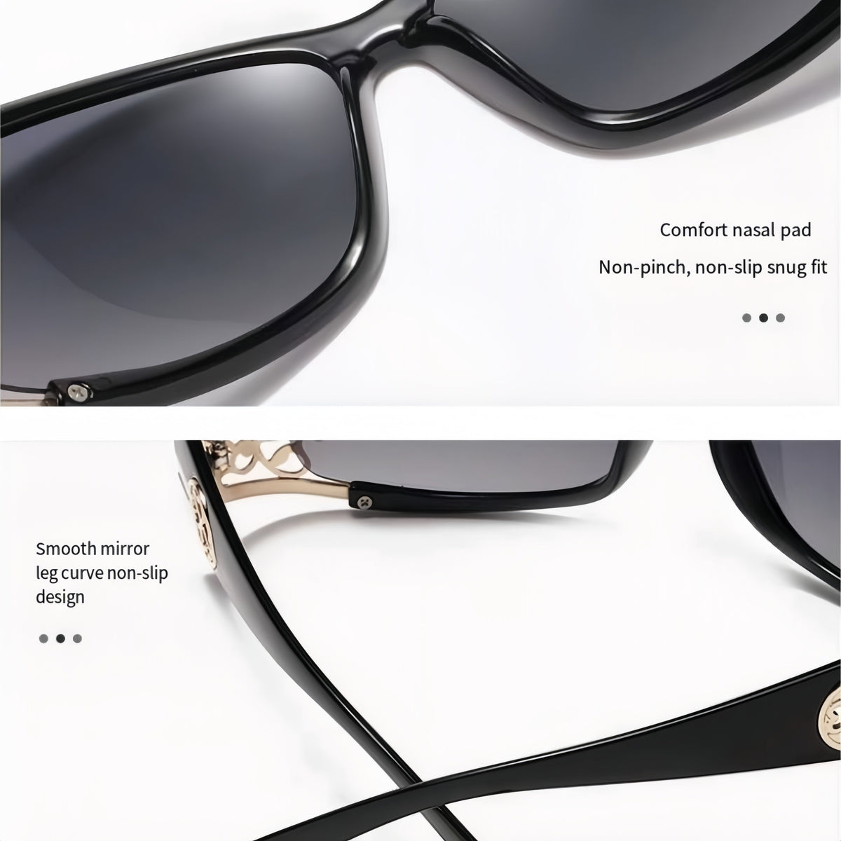 Polarized Sunglasses Women Oversized Square Frame UV400 Hollow Carved Temple – Retro Vintage Fashion Shades Driving Beach Outdoor, Ladies Eyewear Gift Black Blue Purple
