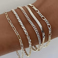 925 Sterling Silver Cuban Chain Bracelet Set of 5 – Handcrafted Stackable Boho Bracelets for Women & Men, Vintage Bohemian Style, Perfect Gift for Christmas, Birthday & Valentine's Day