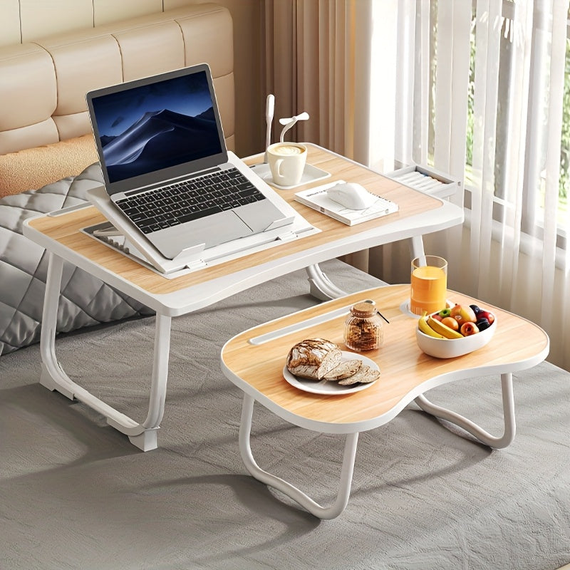 Foldable Laptop Desk Portable Bed Desk with Cup Holder Tablet Slot Fiberboard Lap Desk for Work Study Drawing Gaming Dining in Bed Sofa Floor Black and Walnut Home Office Gift