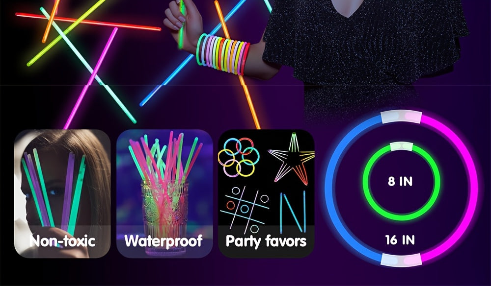 144 Pack Glow Sticks Bulk 8 Inch 10-14 Hour Glow 7 Vibrant Colors Bracelets Necklaces Glow in the Dark Party Supplies for Halloween Christmas New Years Eve Concert Festival Birthday Party Favors