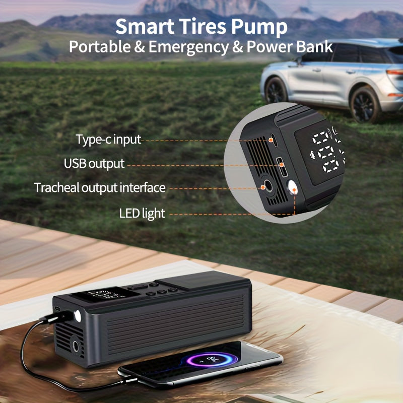 Portable Tire Inflator Air Compressor Pump for Car Tires Bicycle Motorcycle Balls Digital Pressure Gauge Auto Shut-Off LED Light USB Cigarette Lighter 12V Versions Black Blue Pink