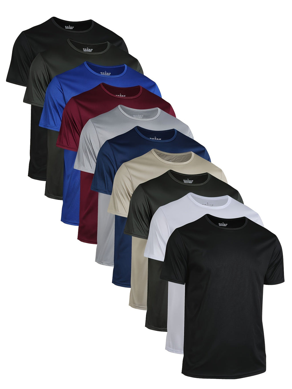 Men's Quick-Dry Workout T-Shirts 10-Pack – 100% Polyester Breathable Crew Neck Short Sleeve Tees for Running, Gym & Outdoor Activities, Machine Washable Summer Activewear, Sizes S-XXXL, Mixed, Black or White
