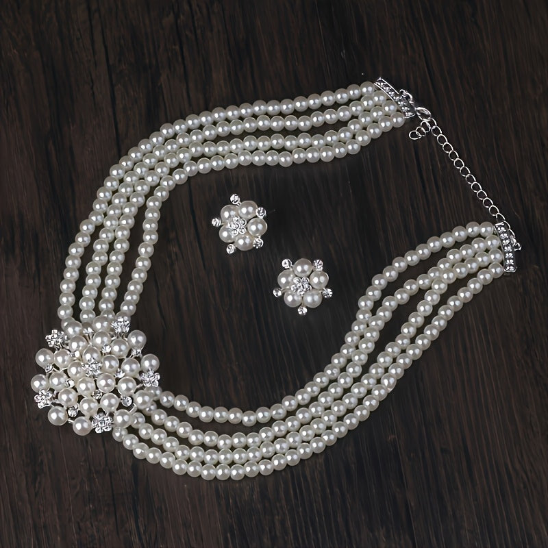 Luxury Bridal Necklace & Earring Set for Women – Silver Plated Beaded Zinc Alloy Wedding Jewelry Set Elegant Dress Accessories Evening Party Stage Performance Bridesmaid Gift