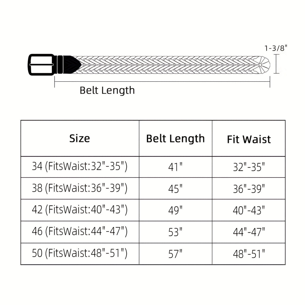 Men's Leather Braided Belt – Woven Hollow Design with Gold Zinc Alloy Buckle, Casual Dress Belt for Golf Pants Jeans Everyday Wear, Sizes 34" to 50", Great Gift for Dad