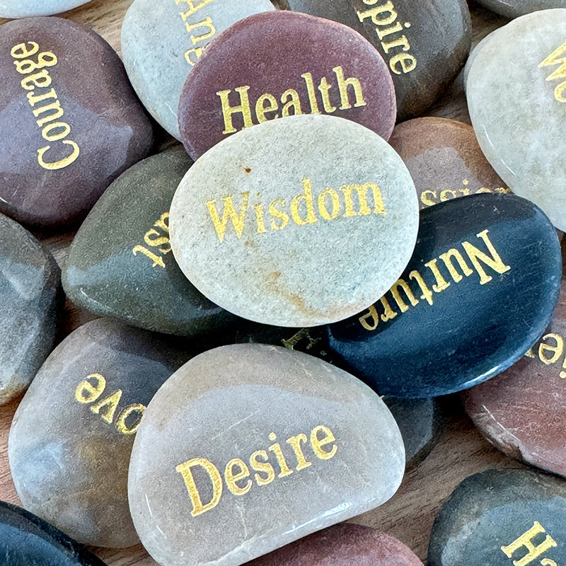 25pcs Engraved Inspirational Stones Set – Laser Engraved Golden Motivational Word Rocks Hand-Polished Mixed Color Natural Stones Home Decor Garden Prayer Meditation Gift for Friends Family