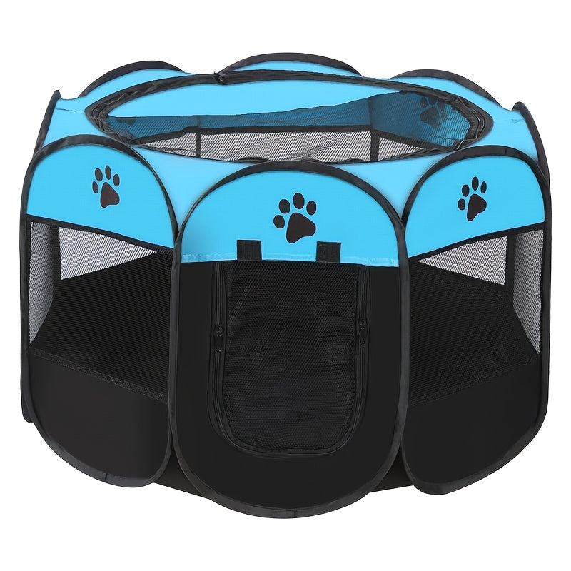 Octagonal Pet Playpen Tent Foldable Oxford Fabric - No Assembly Indoor Outdoor Dog Cat Enclosure Kennel Maternity Room M L XL Blue & Beige, Portable Collapsible Pet Exercise Pen