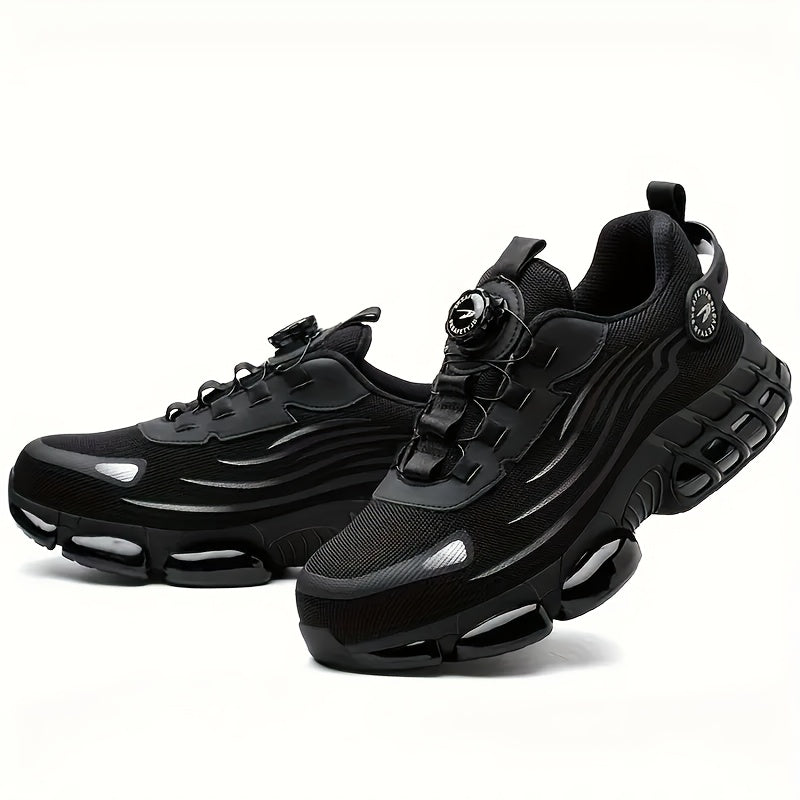 Men's Breathable Work Shoes - Durable Safety Shoes with Reflective Stripes, Lightweight Cushioned Sole for Industrial, Construction and Casual Wear, Available in Black and Grey, Sizes US 6 to 11