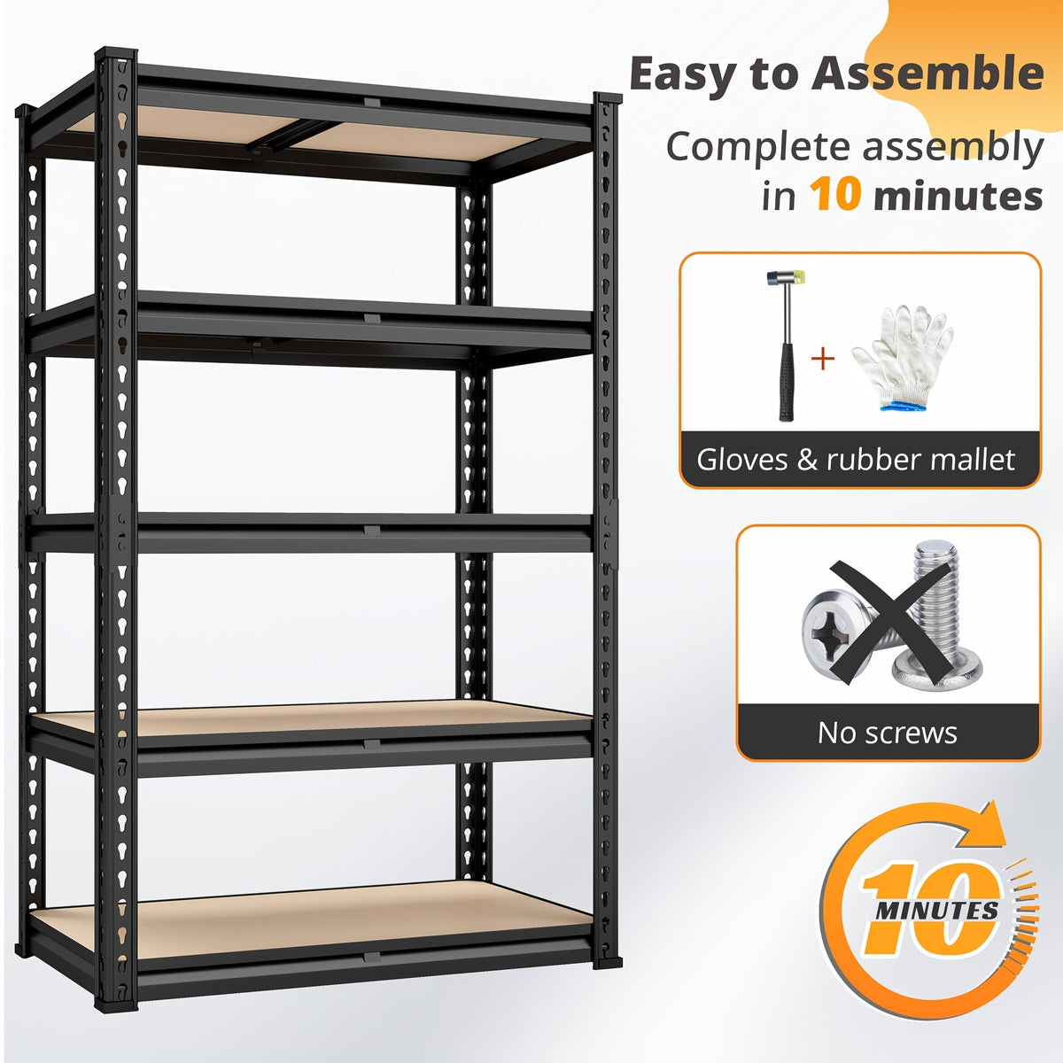 Heavy Duty 5-Tier Metal Garage Shelving Unit 2000 LBS – Adjustable Steel Storage Shelf Rack 60–72 Inch for Garage, Basement, Pantry, Kitchen & Warehouse, Tool-Free Assembly, Black
