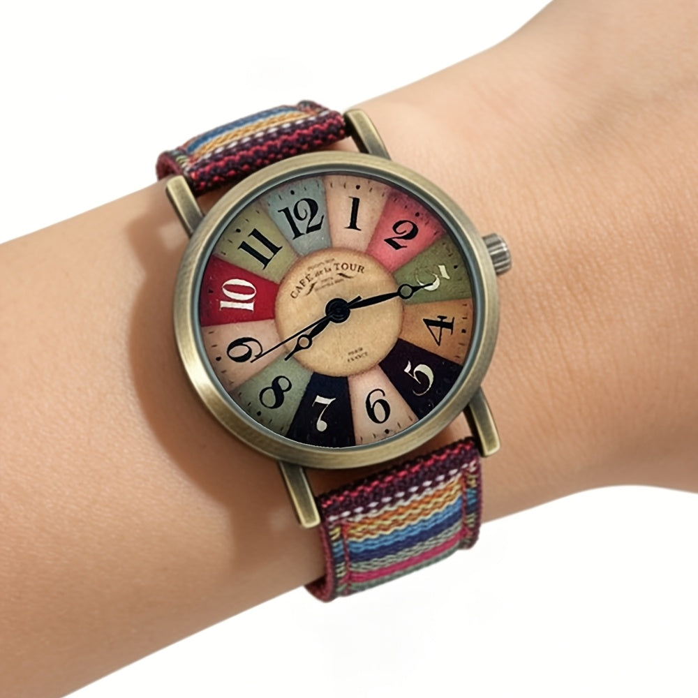 Colorful Bohemian Women's Quartz Watch – Striped Band Analog Wristwatch Stainless Steel Case Shock Resistant 3 Colors Purple Blue Rose Boho Style Daily Wear Festival Gift for Her
