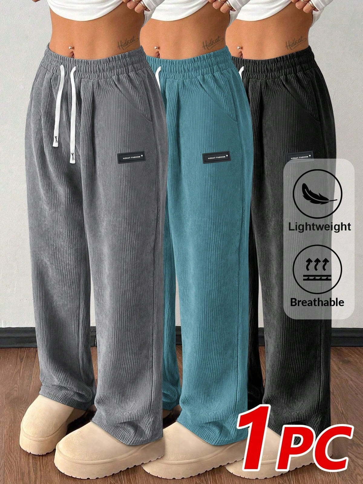 Women's Corduroy Straight Leg Pants Casual Drawstring Elastic Waist Vintage Pockets – Soft Breathable Fall Winter Trousers 6 Colors Khaki Black Blue Grey XS-XXL