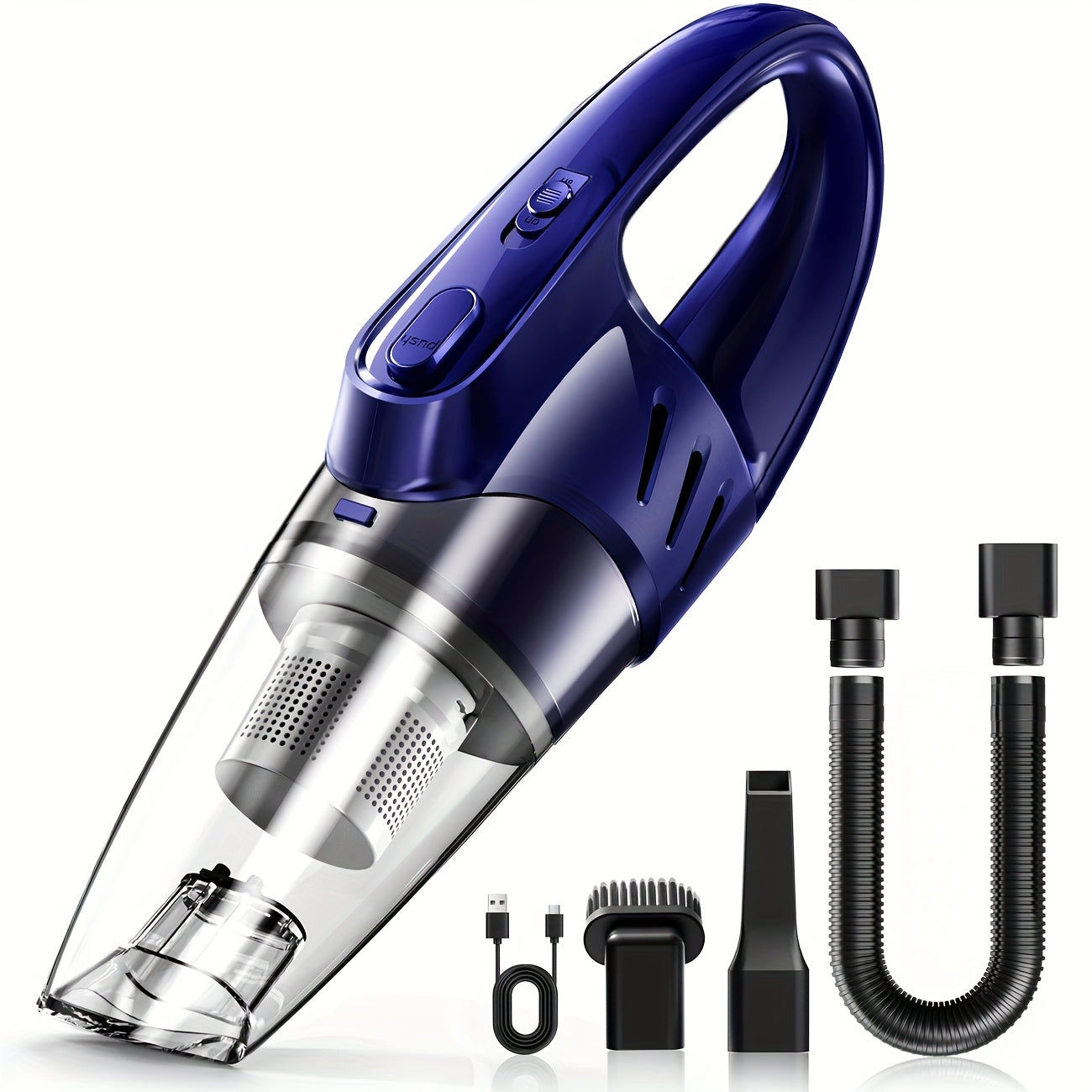 Handheld Car Vacuum Cleaner 6000PA Strong Suction 2000mAh Rechargeable Cordless 40dB Ultra Low Noise 5 Accessories One-Click Dust Cup for Car Interior Home Pet Hair Upholstery 6 Color Options