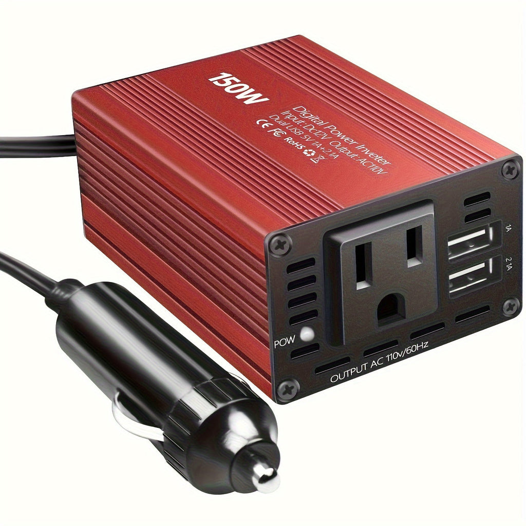 150W Car Power Inverter DC 12V to AC 110V Converter with Dual USB 3.1A Ports Vehicle Outlet Adapter Plug for Laptop Phone Tablet Camping Road Trip Travel Essentials