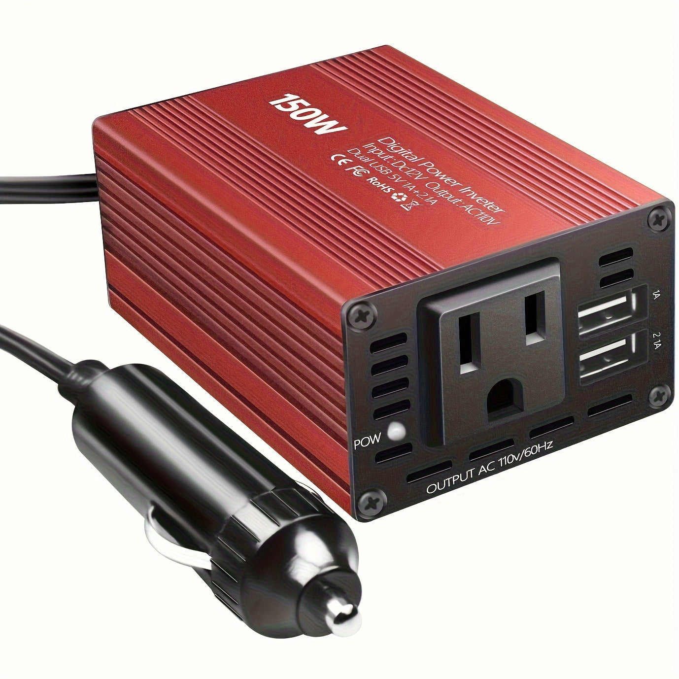 150W Car Power Inverter DC 12V to AC 110V Converter with Dual USB 3.1A Ports Vehicle Outlet Adapter Plug for Laptop Phone Tablet Camping Road Trip Travel Essentials