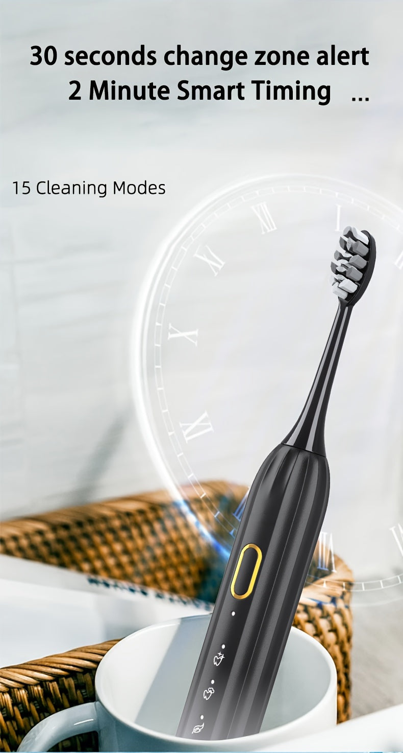 Sonic Electric Toothbrush IPX8 Waterproof USB Rechargeable 5 Replacement Brush Heads Smart 2-Minute Timer Metal Shaft Adults Men Women Couple Oral Care Black Pink Green