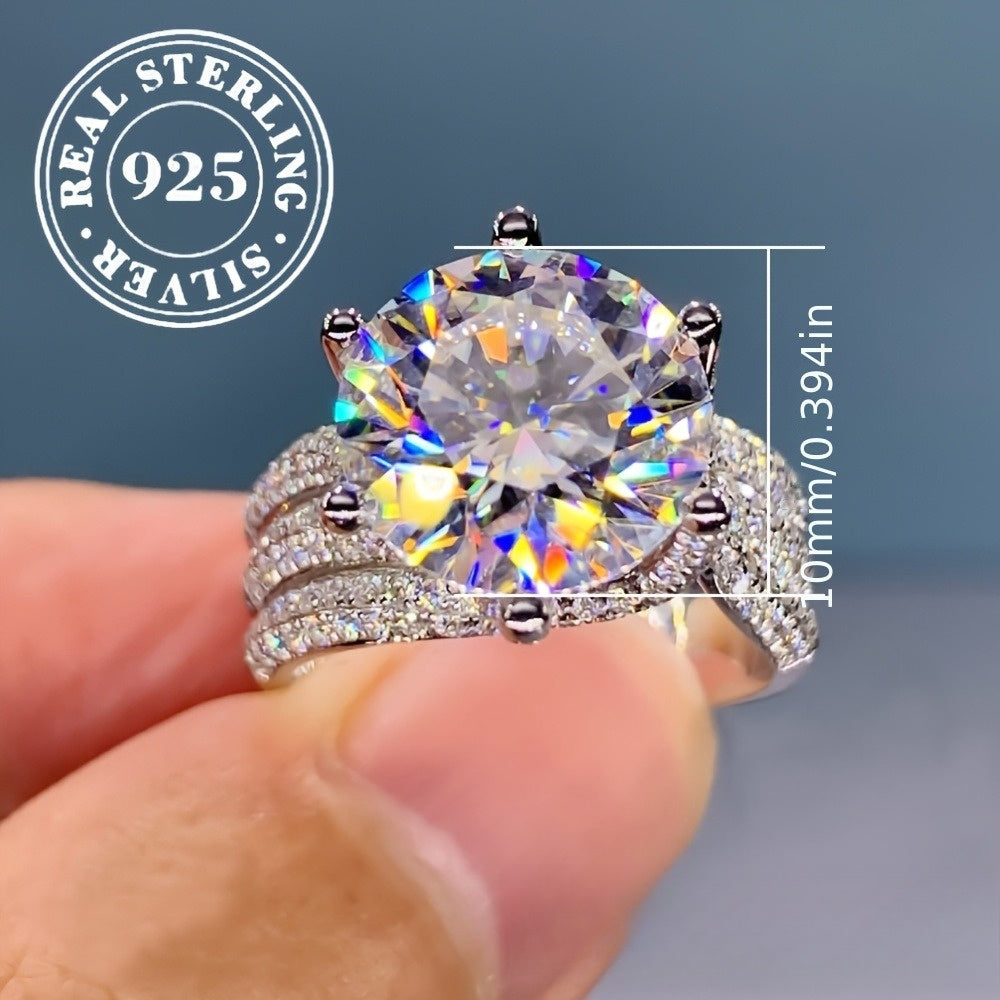 925 Sterling Silver Six-Prong Moissanite Engagement Ring Women – Classic Luxury Solitaire Brilliant Diamond Alternative Anniversary Gift Elegant Design
