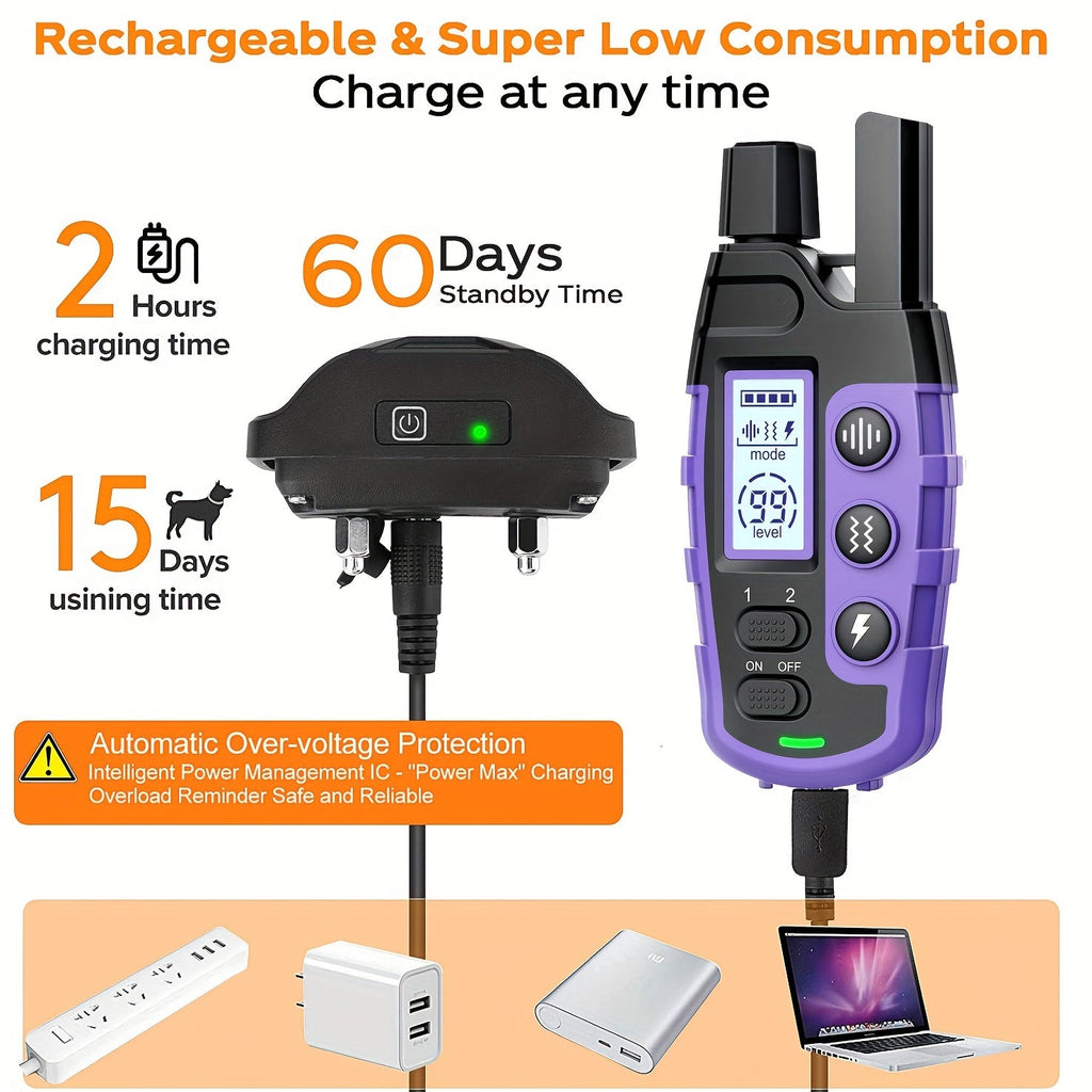 Dog Training Collar with Remote 4150ft Range Shock Vibration & Beep Modes Rechargeable E-Collar – Small to Large Dogs 5-150lbs, 1 Dog & 2 Dog Options, Purple