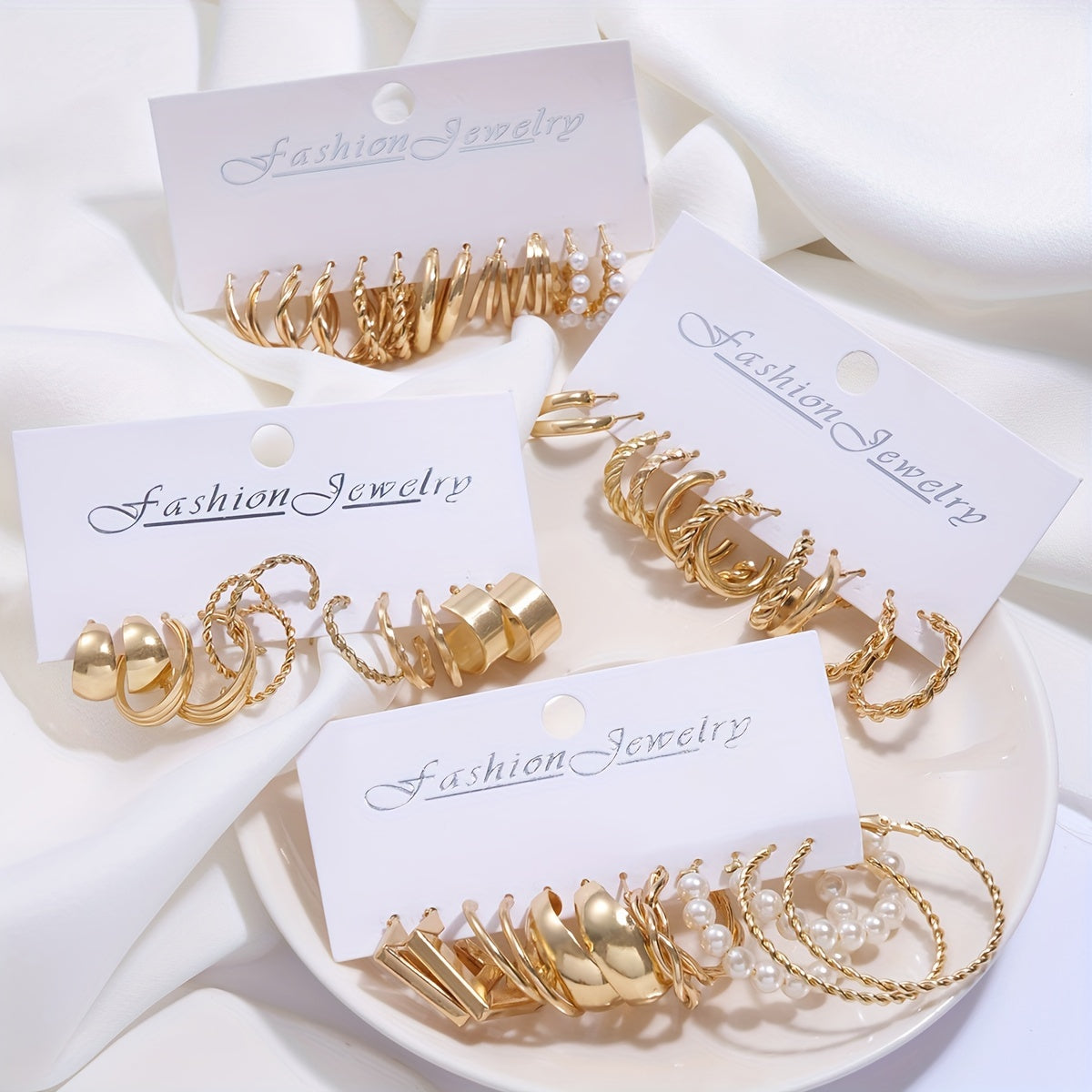 48pcs Geometric Hoop Earrings Set Women – Boho Metal Wide Hoop Faux Earrings Bulk Pack Simple Stylish Jewelry Vacation Dating Daily Wear Gift