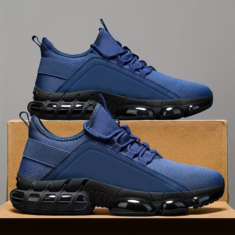 Men's Lightweight Breathable Mesh Sneakers PVC Sole Low-Top Lace-Up – Casual Sports Shoes in Blue & Black Solid Color for Daily Wear Running Training US Sizes 6.5 to 12.5