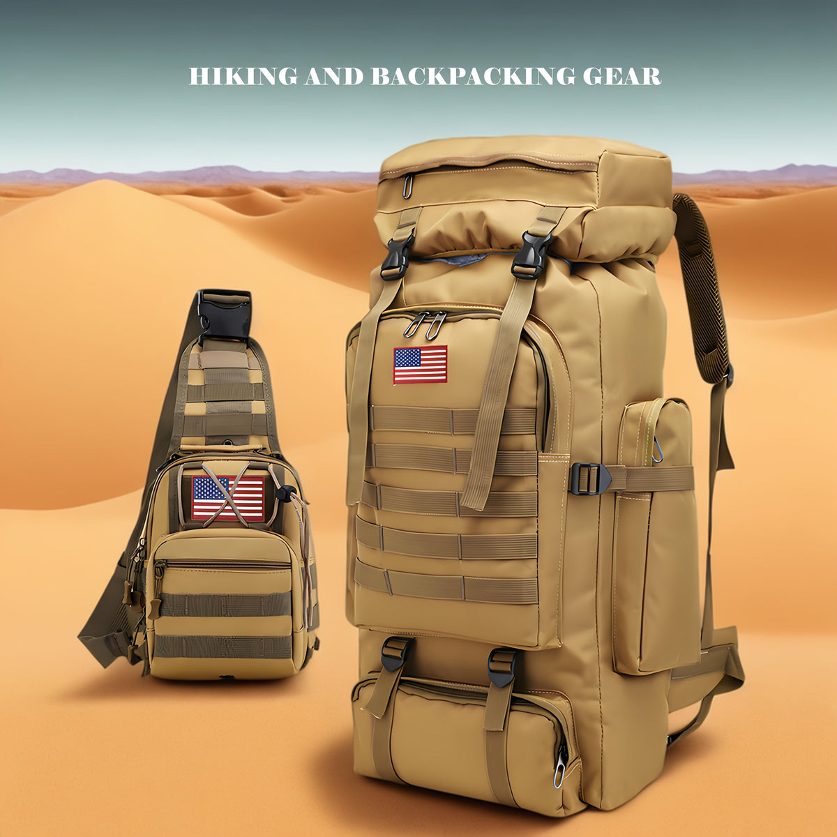 Tactical Backpack & Chest Pack 2-Piece Set - 80L 3-Day Assault Pack for Men, Polyester Molle Military Backpack for Hiking, Camping, Hunting, Travel & Outdoor Sports