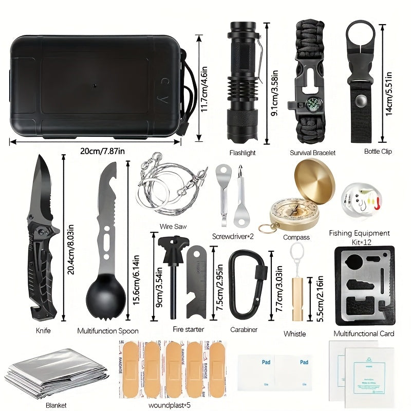 36-Piece Compact Outdoor Survival Kit – Emergency Camping Gear Set with First Aid Tools for Hiking, Backpacking & Wilderness Adventure, Great Gift for Outdoor Enthusiasts
