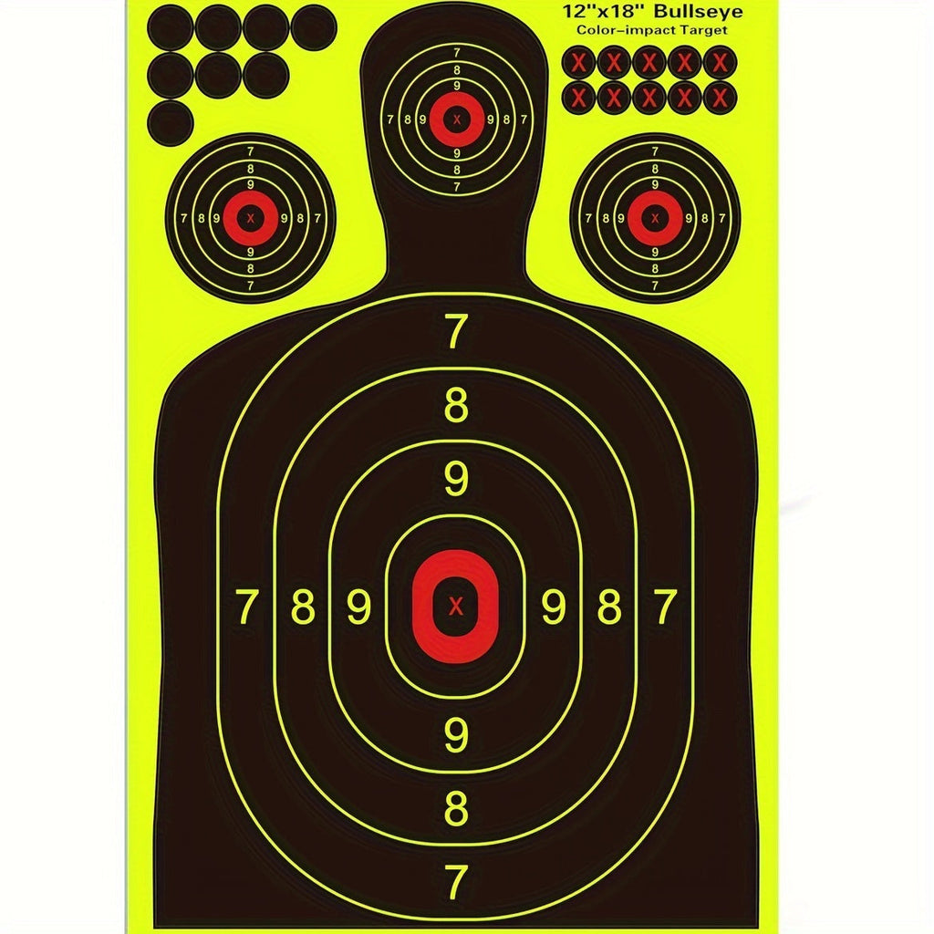 Splatter Targets for Shooting Practice 12x18 Inch Silhouette Reactive Fluorescent Yellow Self-Adhesive Shooting Targets for BB Guns Air Rifles Pistols Pellet Guns Indoor Outdoor Range 10 20 50 100 Packs