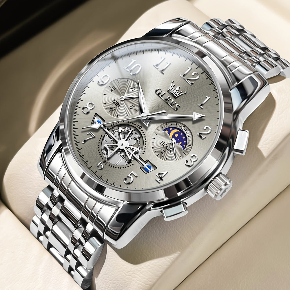 OLEVS Men's Luxury Dress Watch Big Face Luminous Calendar Stainless Steel – Classic Business Wrist Watch for Men, 8 Color Options, Easy-to-Read Dial, Perfect Gift for Him
