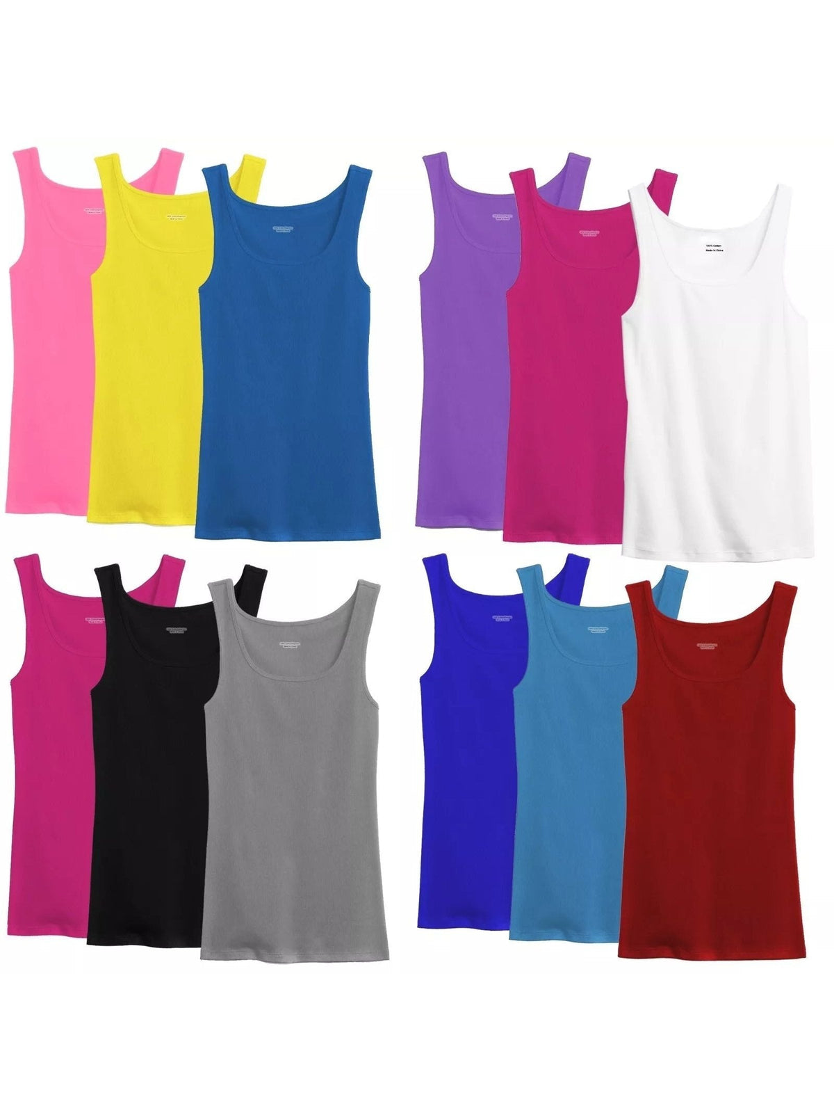 100% Cotton Ribbed Tank Top Women Tagless Sleeveless Undershirt Round Neck Multipack 3 6 9 12 Pcs Random Colors S-XXL