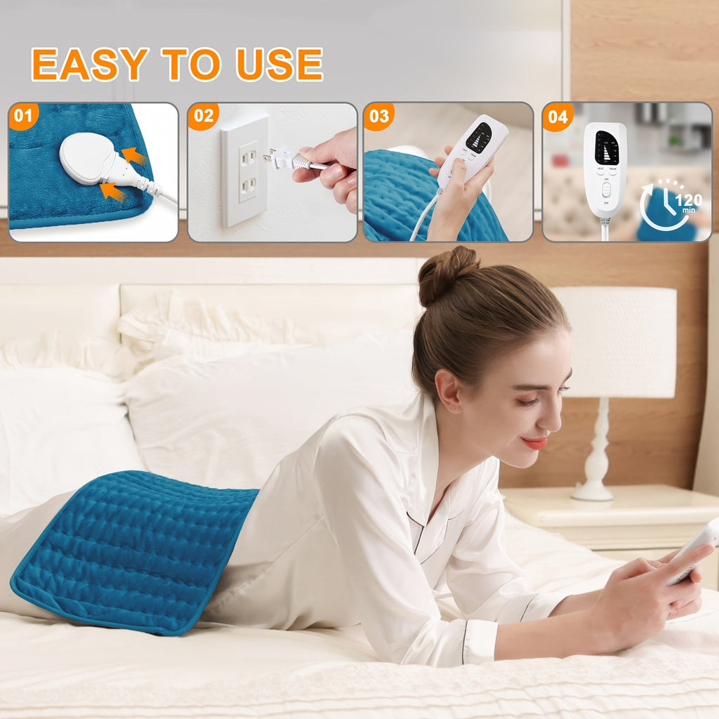 Extra Large Heating Pad 24"x12" for Back Neck Shoulders & Full Body – 6 Heat Settings 104–140°F, Wet & Dry Heat, Auto Shut-Off Timer, Machine Washable Ultra-Soft Flannel Electric Pad for Pain Relief