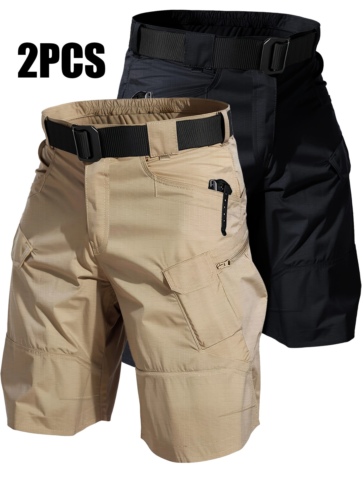 2-Pack Men's Cargo Shorts with Multi-Pocket - Durable Relaxed Fit Outdoor Hiking Camping Fishing Work Shorts, Tactical Utility Bottoms for Men Sizes S-XXXL, Black Gray Khaki Army Green