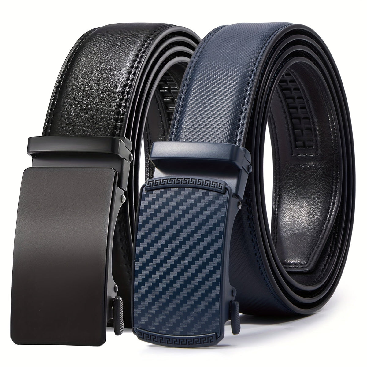 Men's Ratchet Belts 2-Pack – Genuine Leather Cut-to-Fit Dress & Casual Belts for Men, Adjustable Waist 28–52 Inches, Perfect Gift for Him