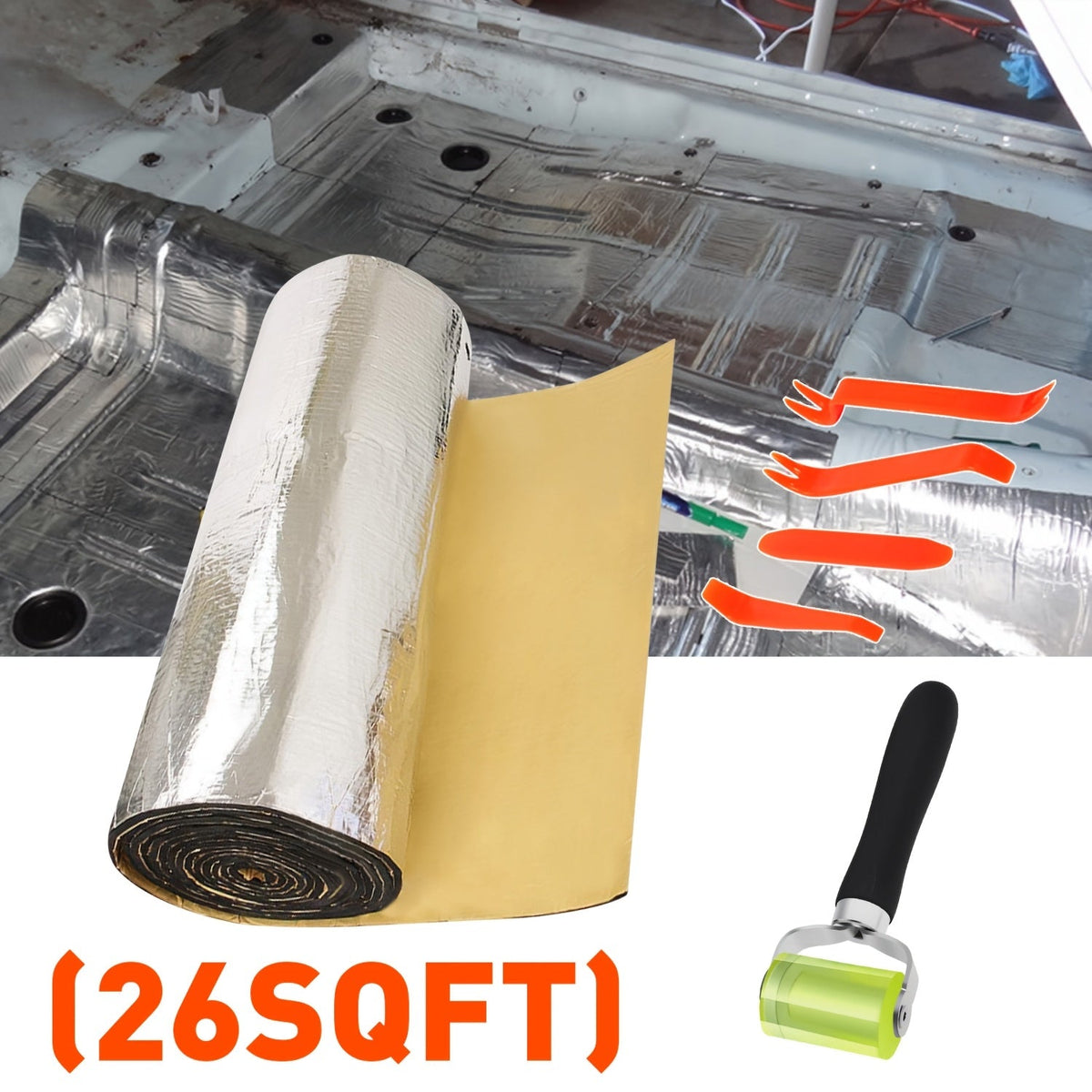 Car Sound Deadener Heat Shield Mat 22 26 Sqft Self-Adhesive Aluminum Foil Noise Reduction Insulation Easy Cut Install for Floor Door Trunk Firewall Free Installation Tools