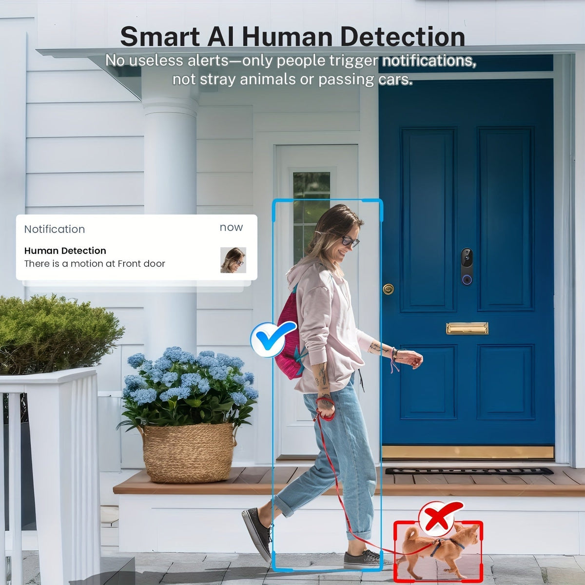 Smart Video Doorbell 960P WiFi Wireless Camera - Two-Way Talk Color Night Vision AI Person Vehicle Detection 2.4G 5G Dual Band 3:4 Full View Real-Time Remote Monitoring Home Security