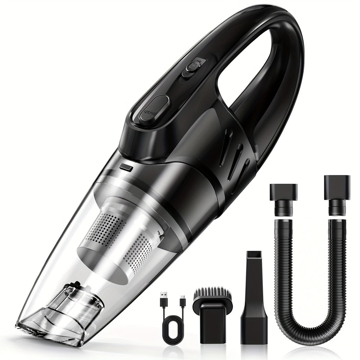 Handheld Car Vacuum Cleaner 6000PA Strong Suction 2000mAh Rechargeable Cordless 40dB Ultra Low Noise 5 Accessories One-Click Dust Cup for Car Interior Home Pet Hair Upholstery 6 Color Options