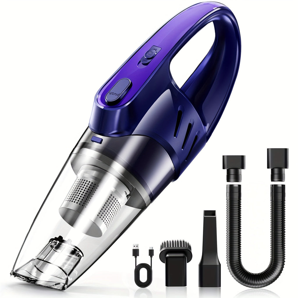 Handheld Car Vacuum Cleaner 6000PA Strong Suction 2000mAh Rechargeable Cordless 40dB Ultra Low Noise 5 Accessories One-Click Dust Cup for Car Interior Home Pet Hair Upholstery 6 Color Options