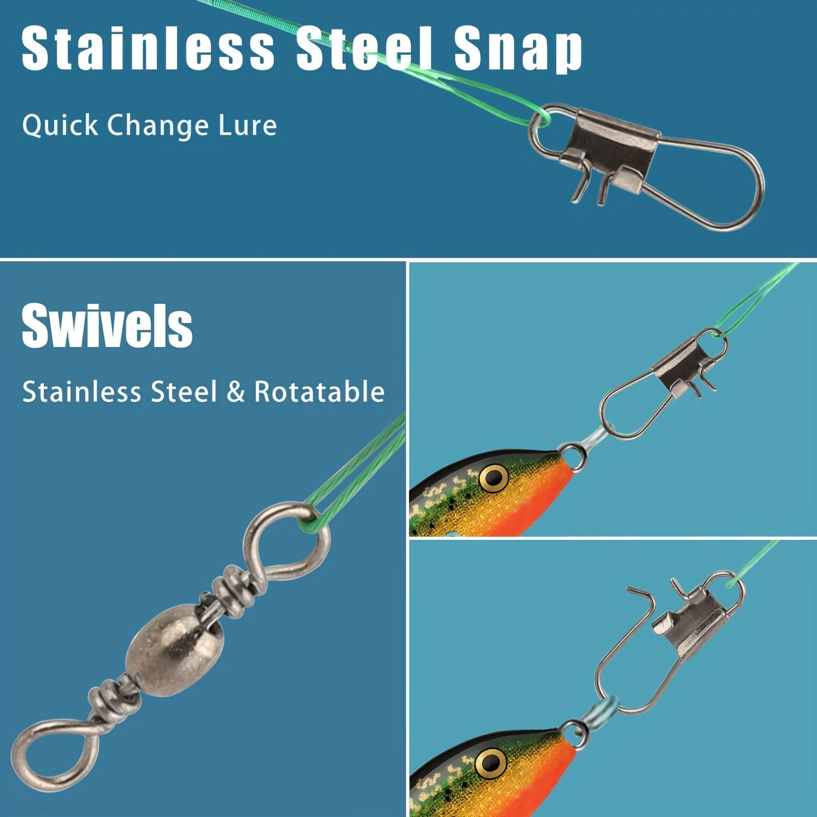 100 Piece Stainless Steel Fishing Wire Leaders with Swivels & Snaps – Anti-Bite Wire Trace 10-44LB for Pike Muskie Barracuda Bass Saltwater Freshwater Predator Fishing Tackle