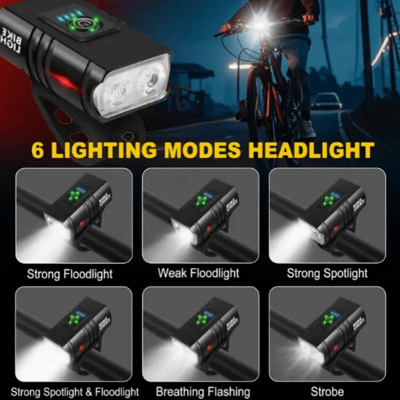 USB Type-C Rechargeable Bike Light Set – Aluminum Alloy Front Light 6 Modes & Rear Light 4 Modes, High-Lumen LED Bicycle Lights for Night Riding Commuting Camping Safety