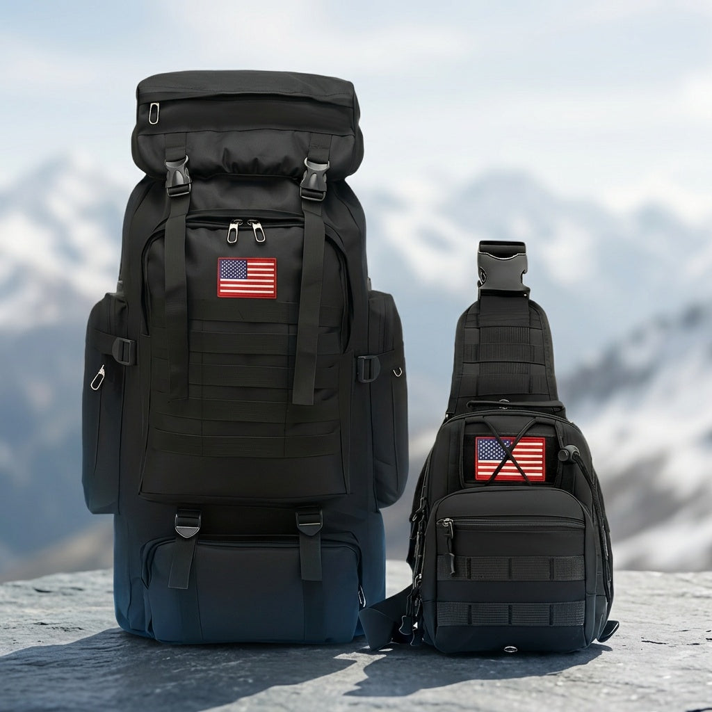 Tactical Backpack & Chest Pack 2-Piece Set - 80L 3-Day Assault Pack for Men, Polyester Molle Military Backpack for Hiking, Camping, Hunting, Travel & Outdoor Sports